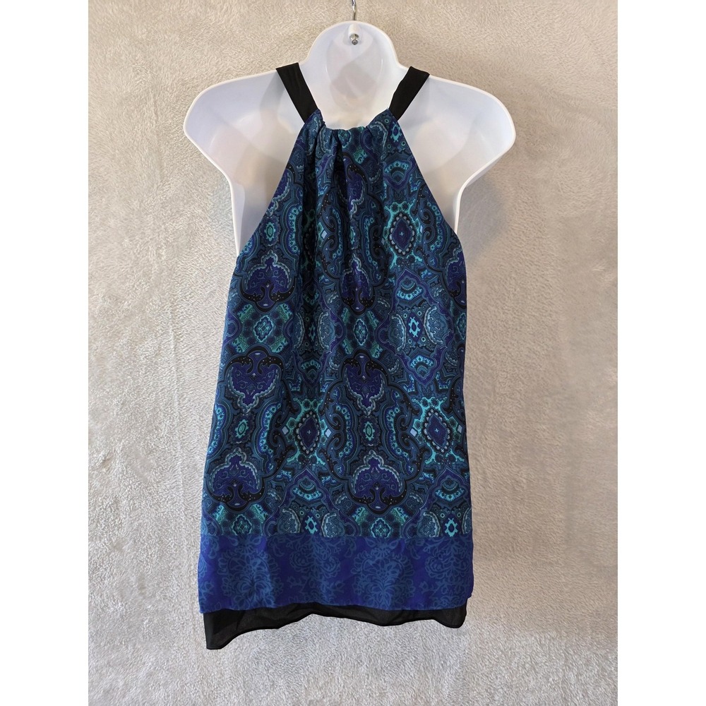NWT T Tahari Blouse Womens Large Blue Paisley Halter Chiffon‎ Lined Office Party - Picture 4 of 11